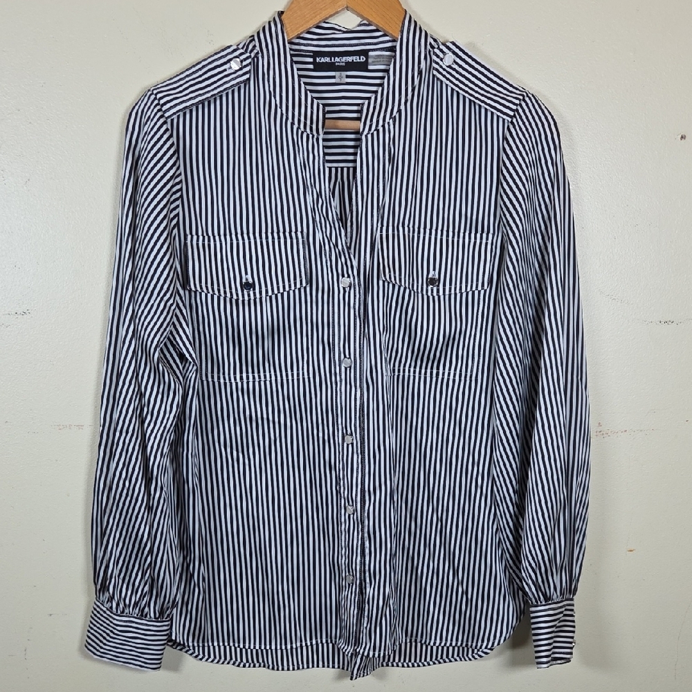 Karl Lagerfeld Navy and White Striped Casual Shirt